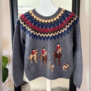 ROBERT SCOTT Vintage Equestrian Hunting Dog Long Sleeve Wool Sweater